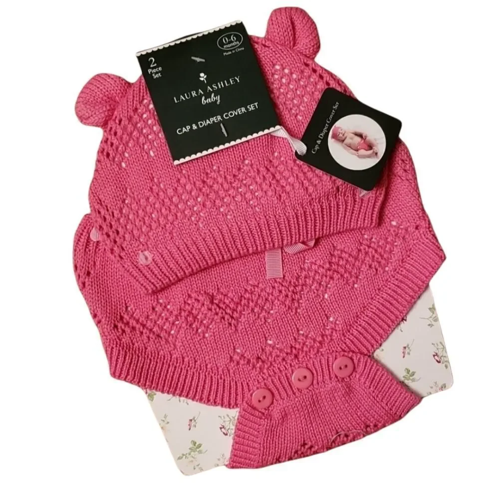 NWT Laura Ashley Baby Knit Cap & Diaper Cover
